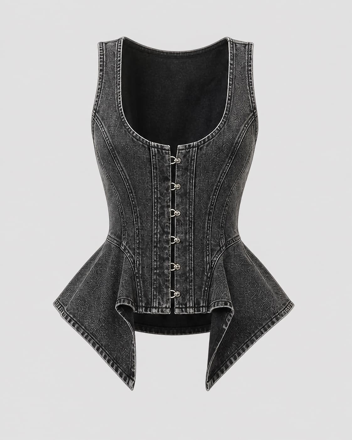 Arc Peplum Vest, Sculpted Vest Denim Top