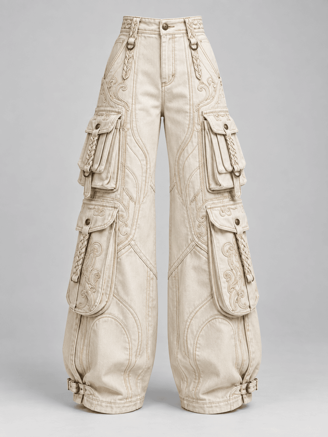 Baroque Circuit Cargo, Ornate Wide Cargo Denim Cargo