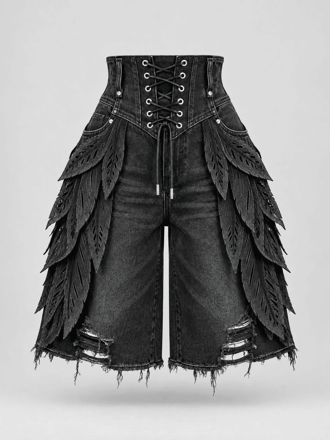 Obsidian Feather Jort, Corseted Longline Denim Shorts