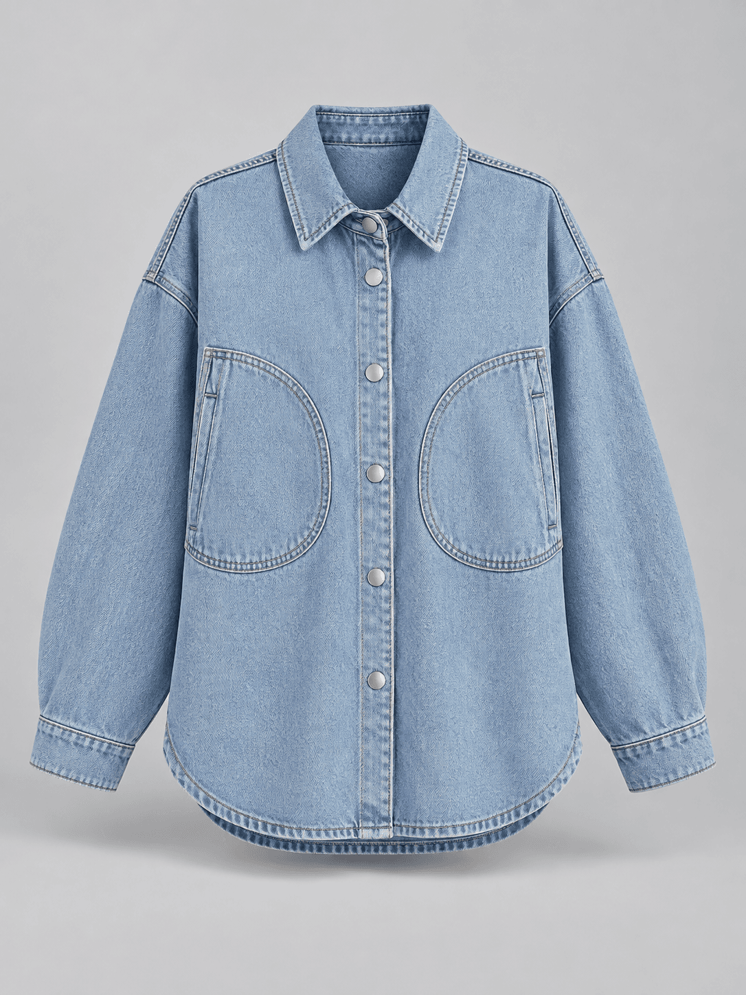 Halo Curve Shacket, Relaxed Shacket Denim Jacket