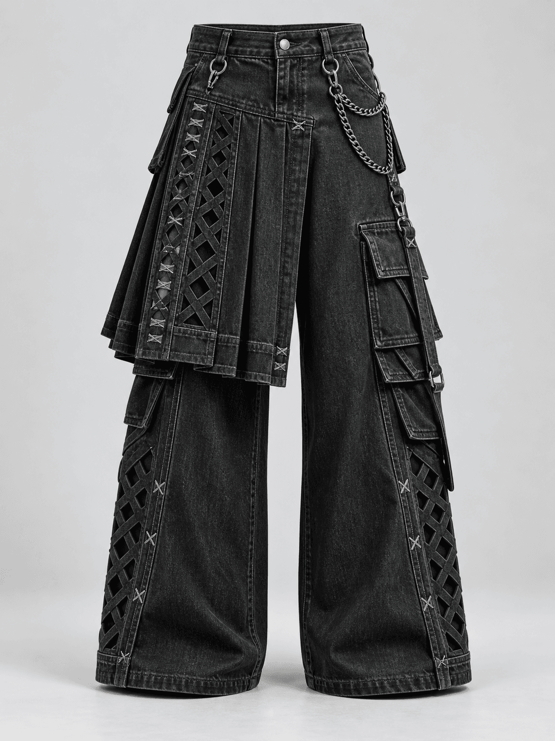 Forge Kilt Trouser, Kilted Wide Trouser Denim Cargo