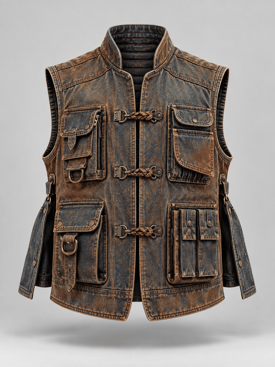Oxide Ritual Vest, Sculptural Utility Vest Denim Top