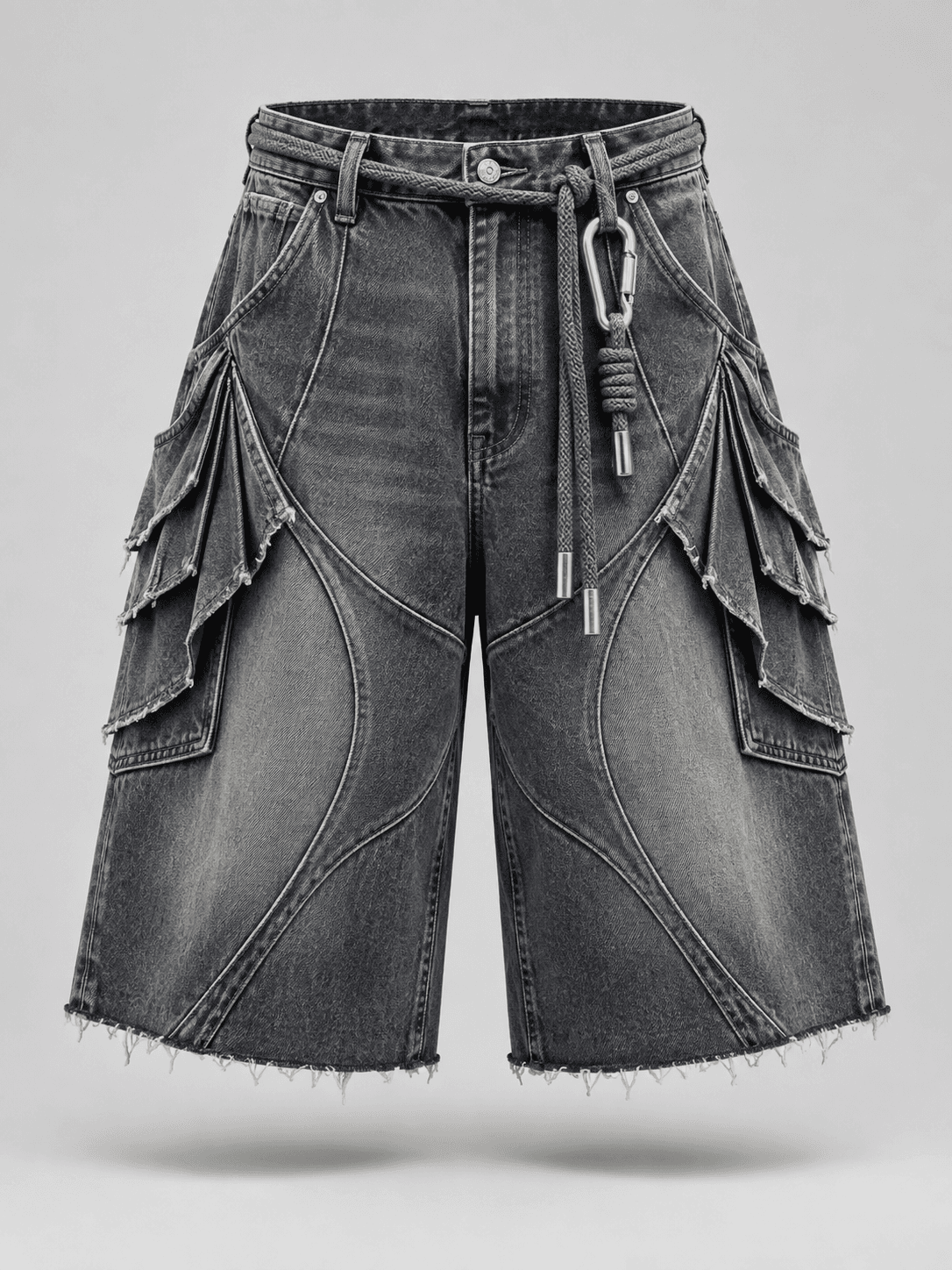 Scriptorium Jort, Pleated Longline Denim Shorts