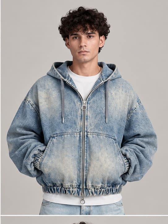 Drift Cloud Denim Hoodie, Oversized Balloon Hoodie Denim Top