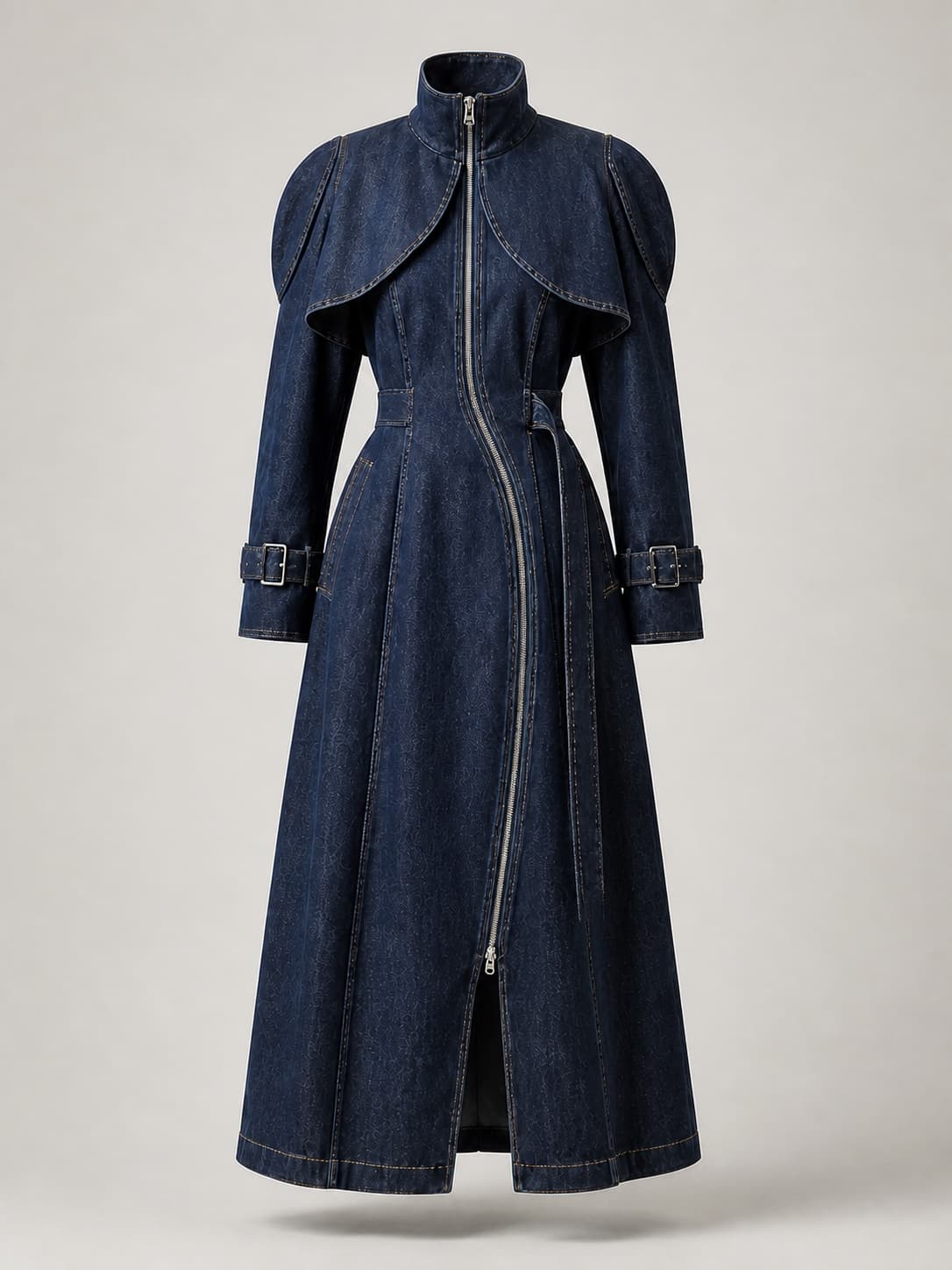 Meridian Zip Trench, Sculpted Longline Denim Jacket
