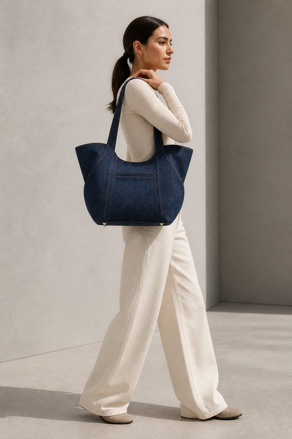 Arc Denim Tote — Side view