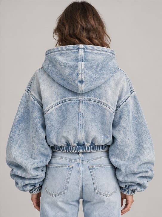 Halo Ruched Denim Hoodie — Back view