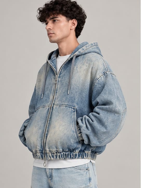 Drift Cloud Denim Hoodie — Side view