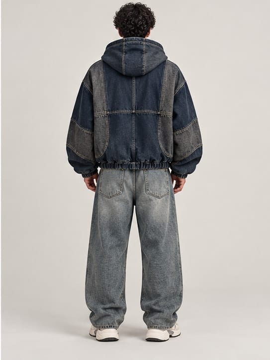 Grid Shell Denim Hoodie — Back view
