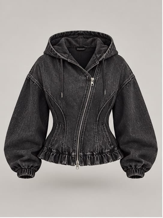 Vanta Corset Denim Hoodie — Studio render