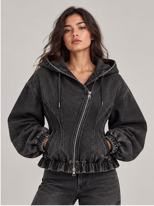 Vanta Corset Denim Hoodie — Front view