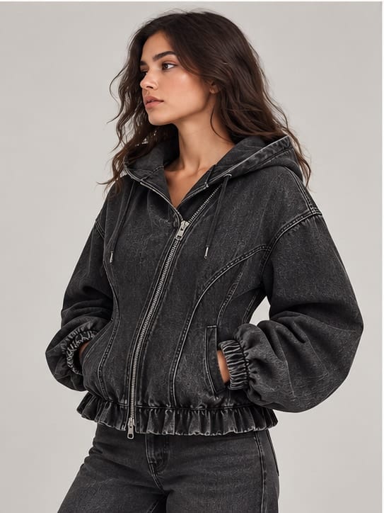 Vanta Corset Denim Hoodie — Side view