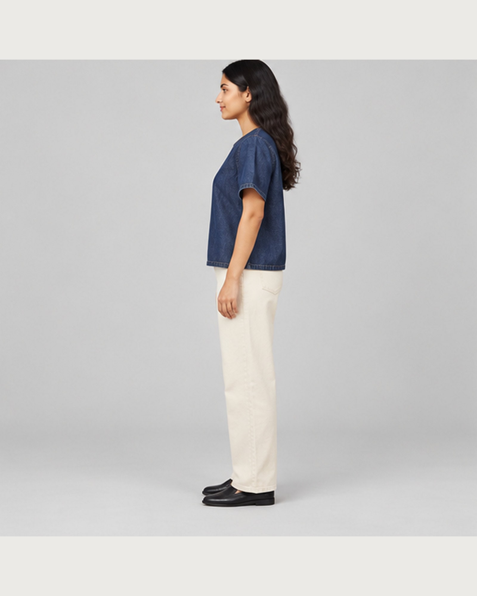 Boxy Denim Tee — on model, side