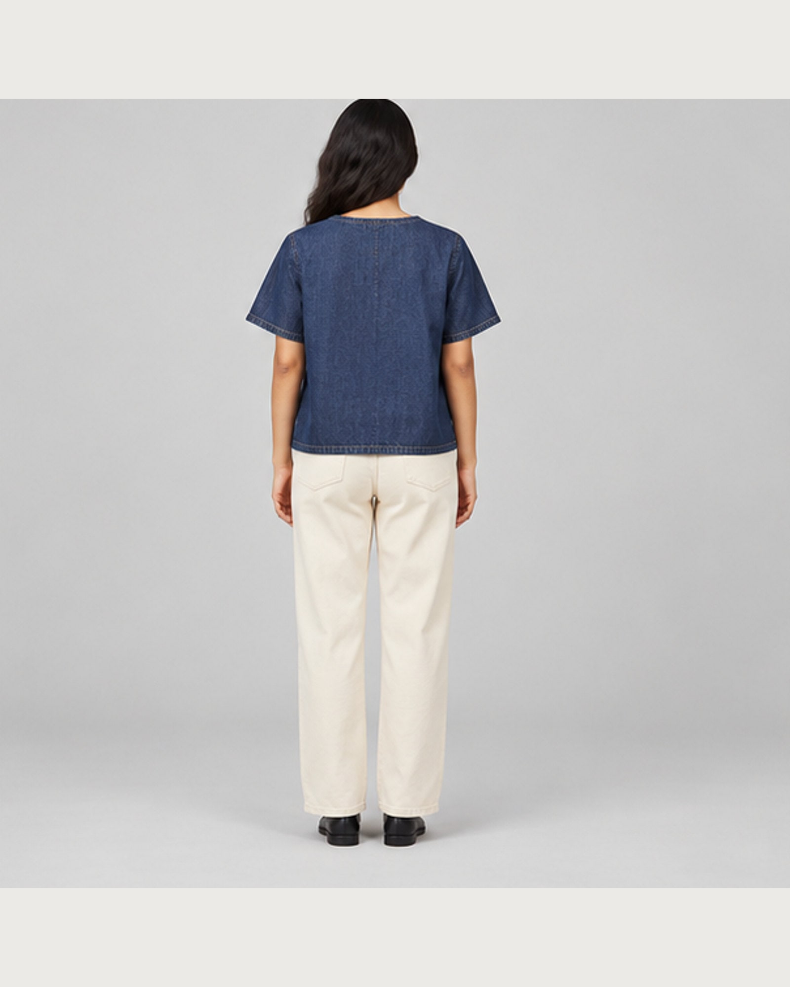Boxy Denim Tee — on model, back
