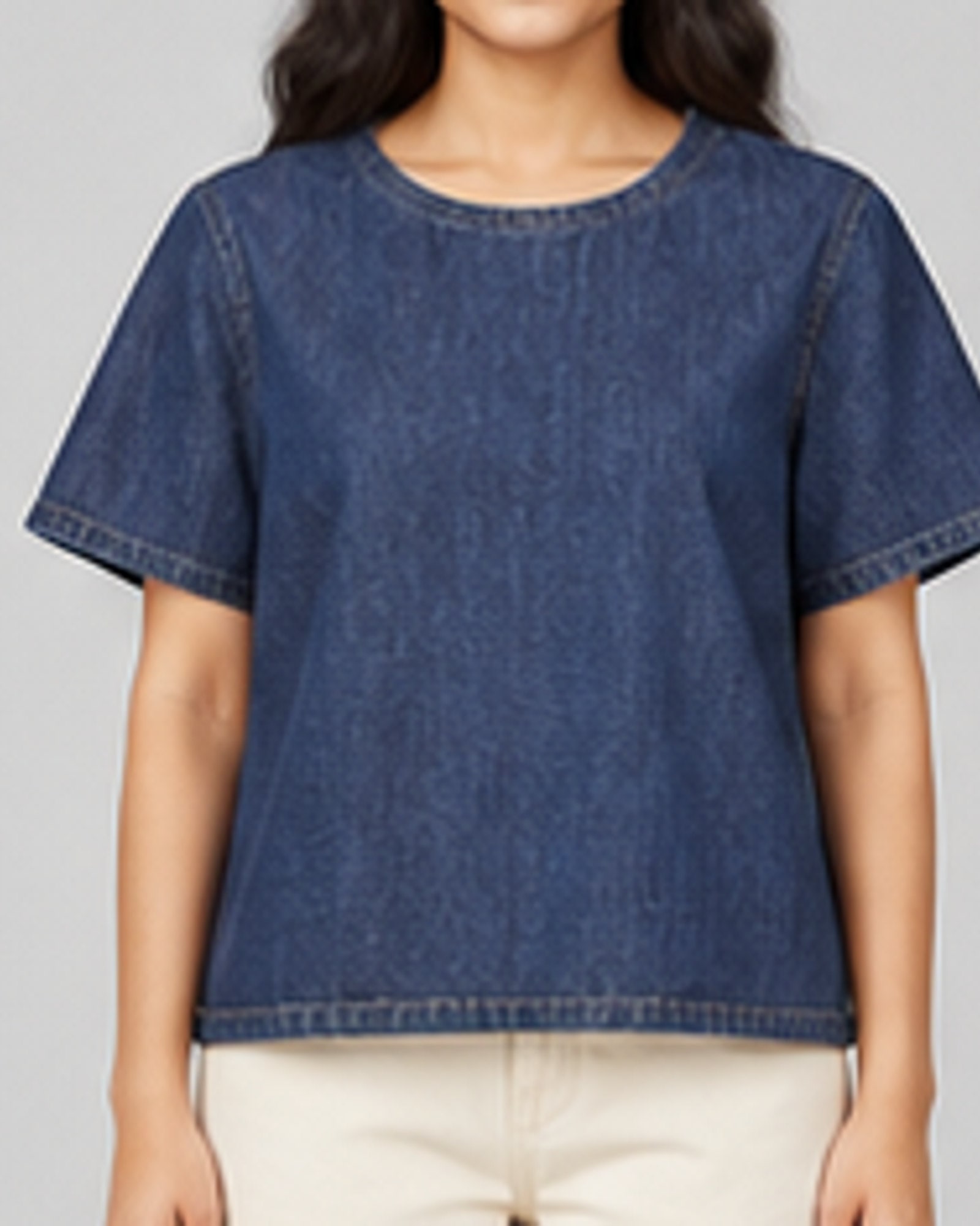 Boxy Denim Tee — waist and construction detail