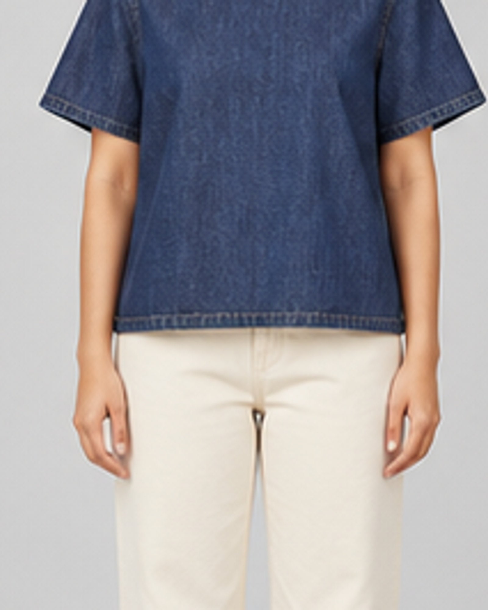Boxy Denim Tee — fabric and seam detail