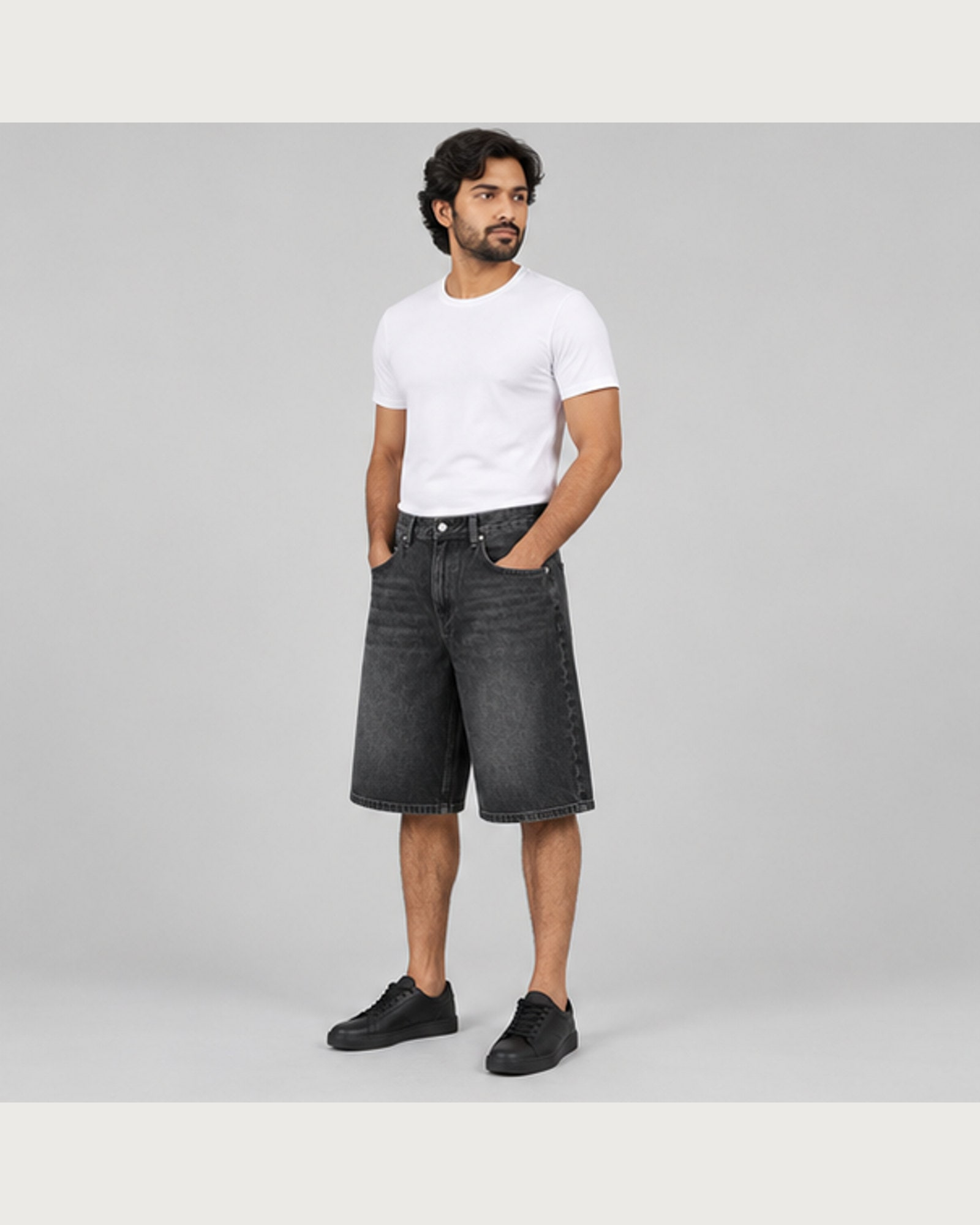Dock Black Jort — on model, three-quarter