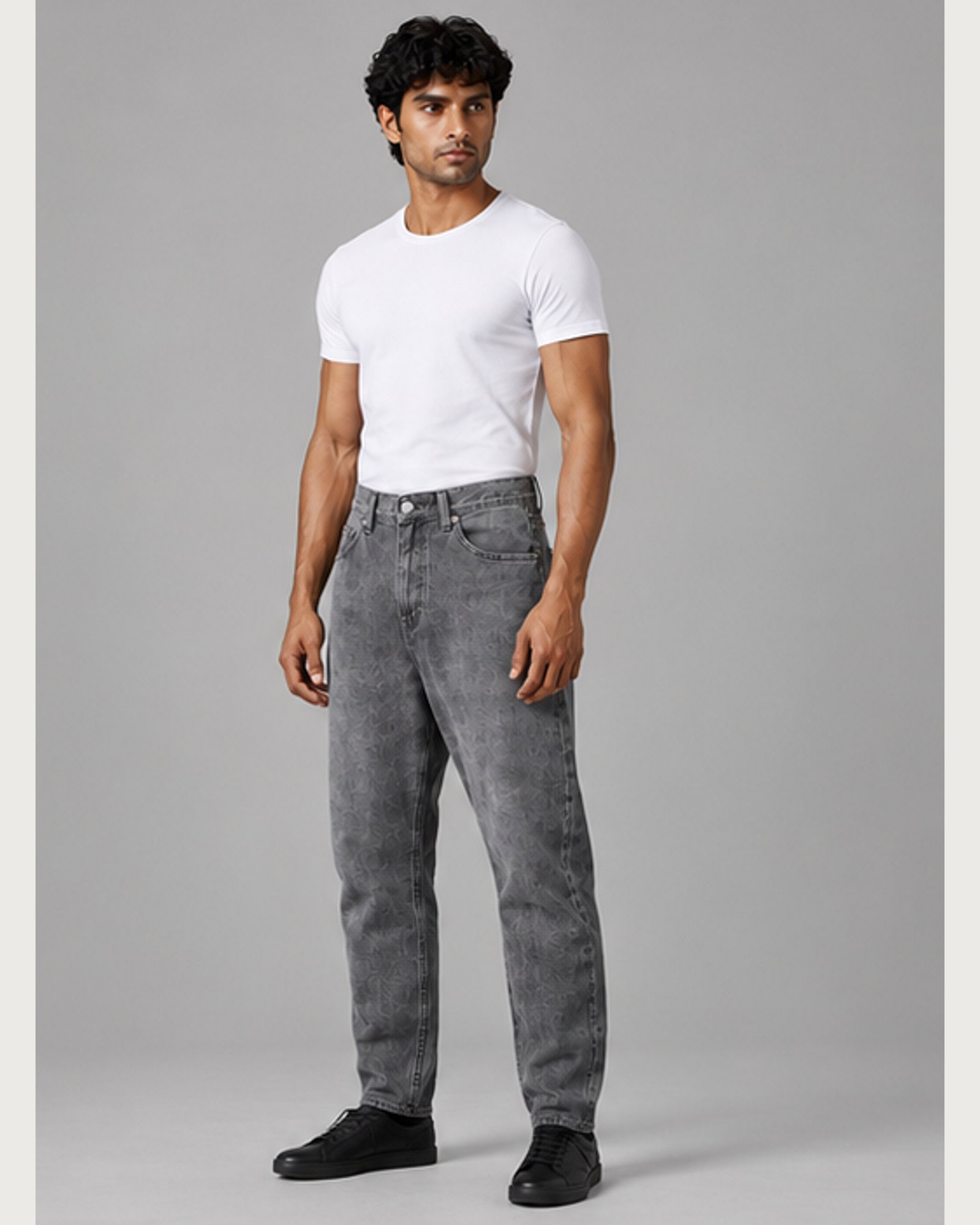 Static Taper Jean — on model, three-quarter