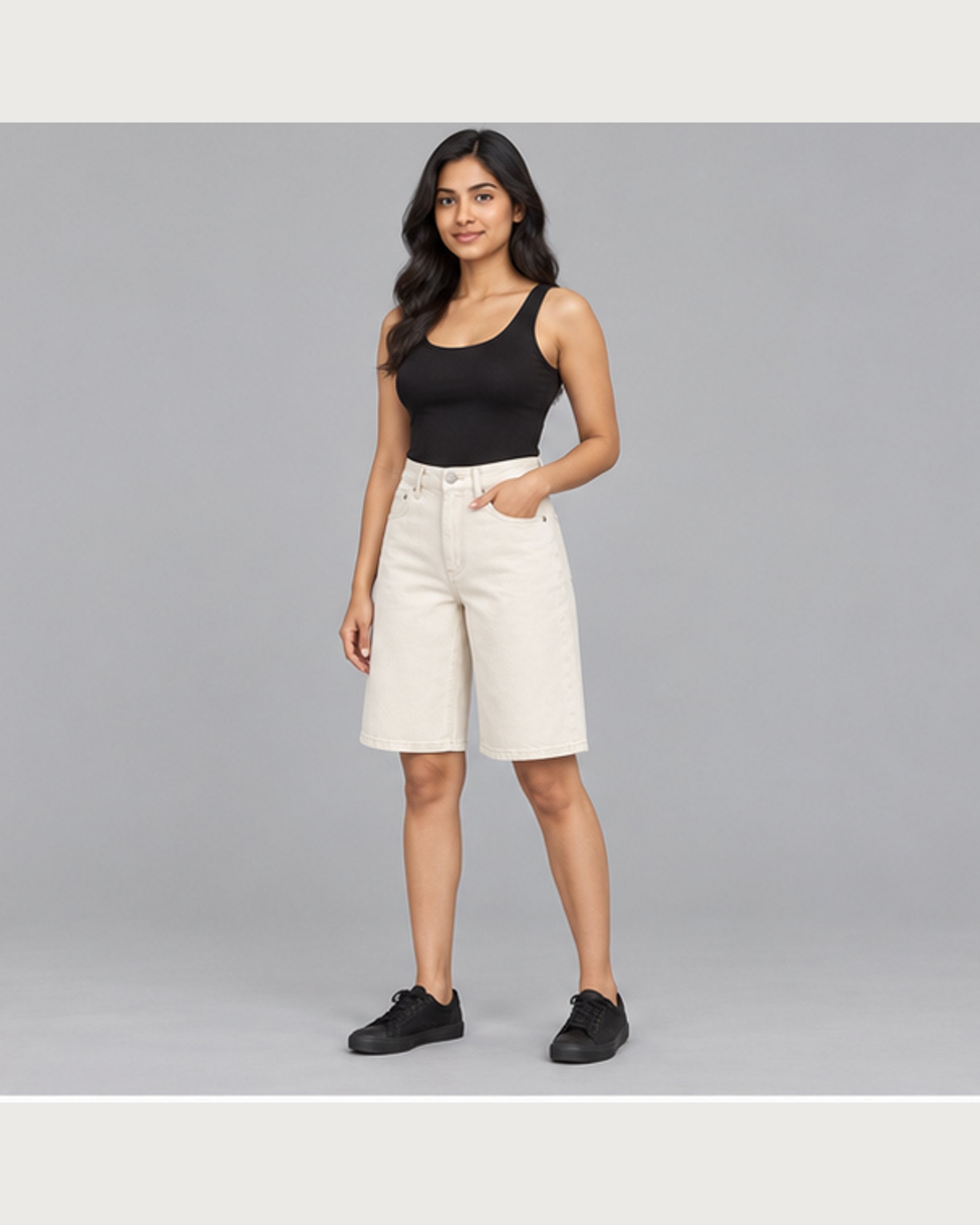Park Ecru Jort — on model, three-quarter