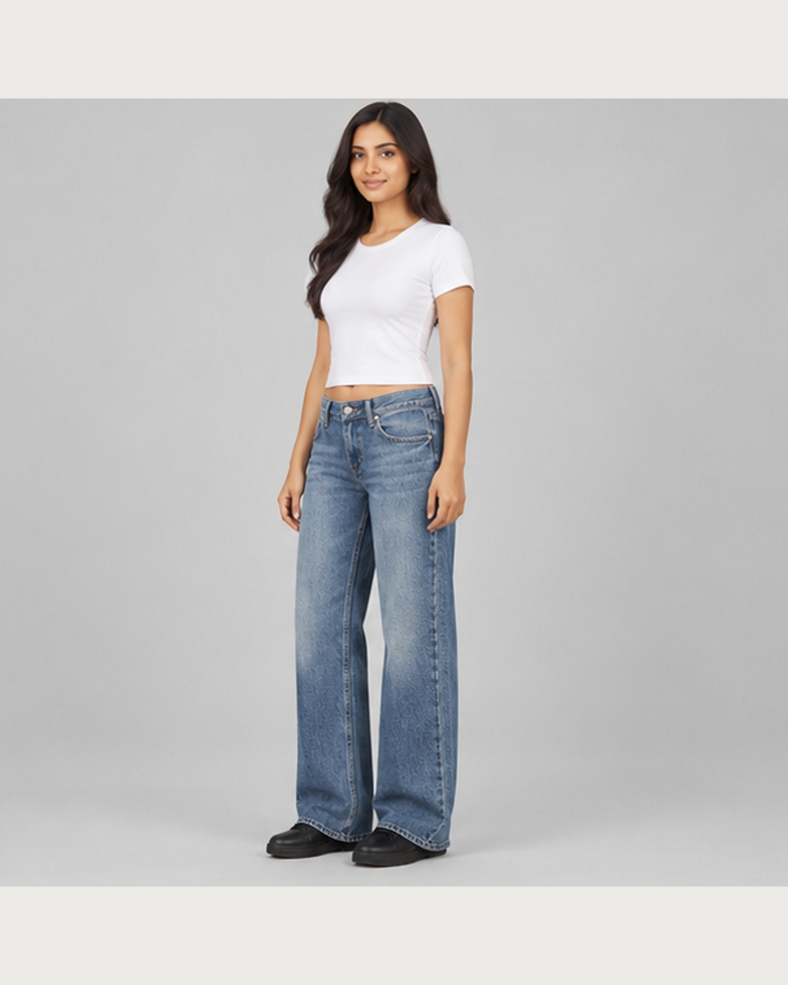 River Loose Jean — on model, three-quarter