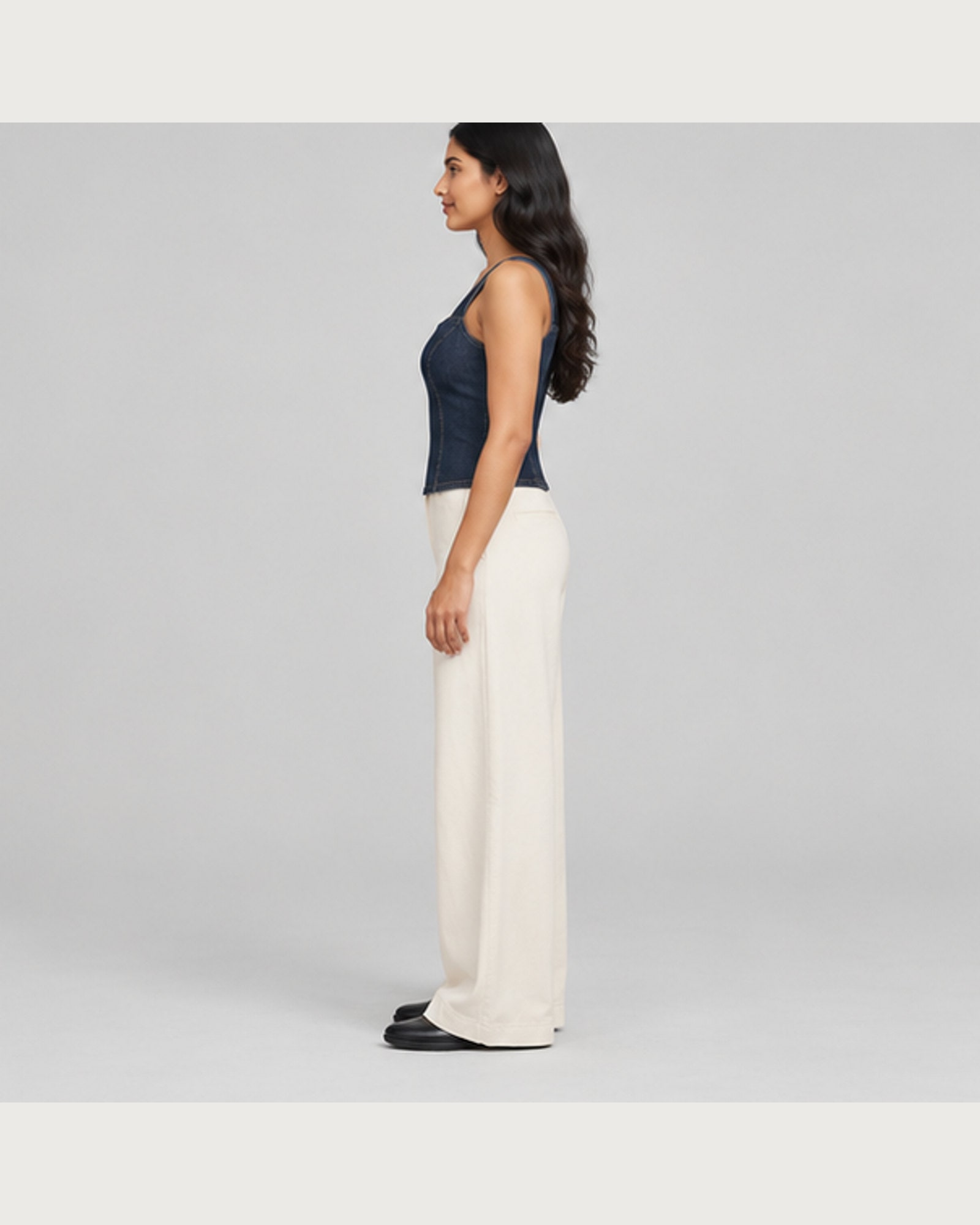 Square Neck Denim Top — on model, side