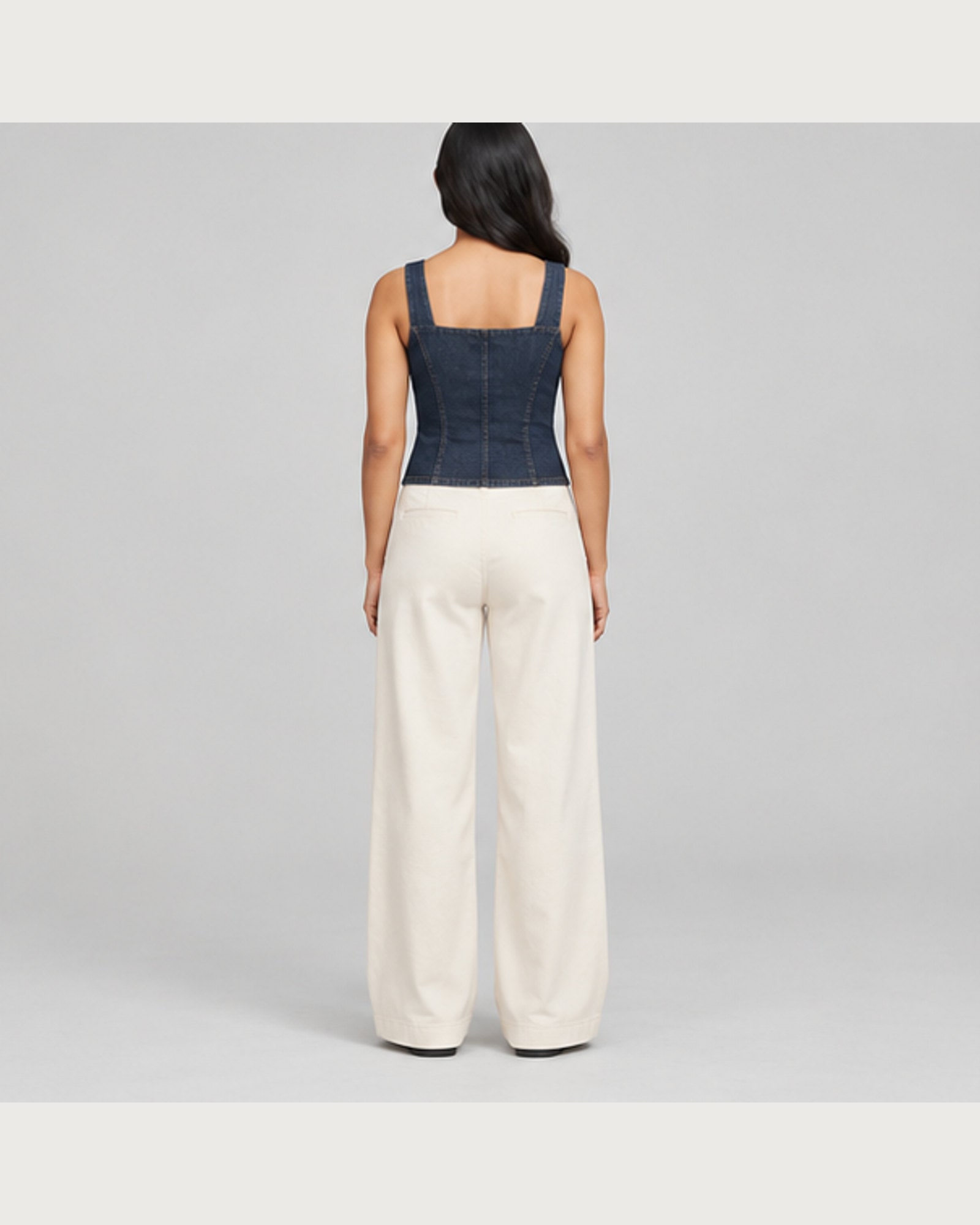 Square Neck Denim Top — on model, back