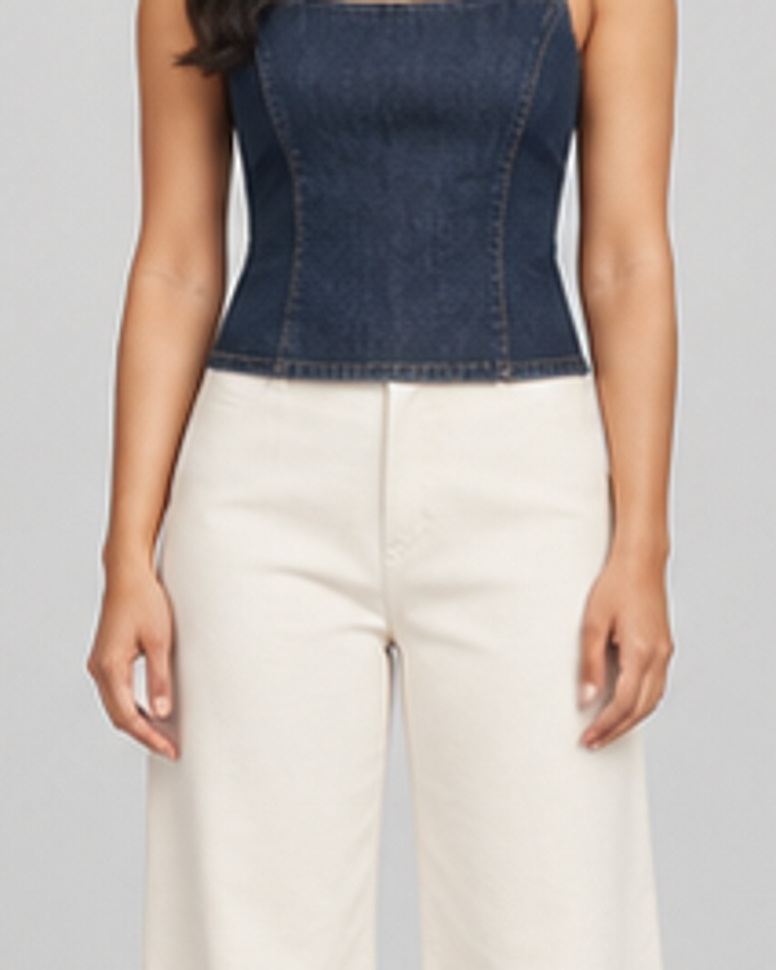 Square Neck Denim Top — fabric and seam detail